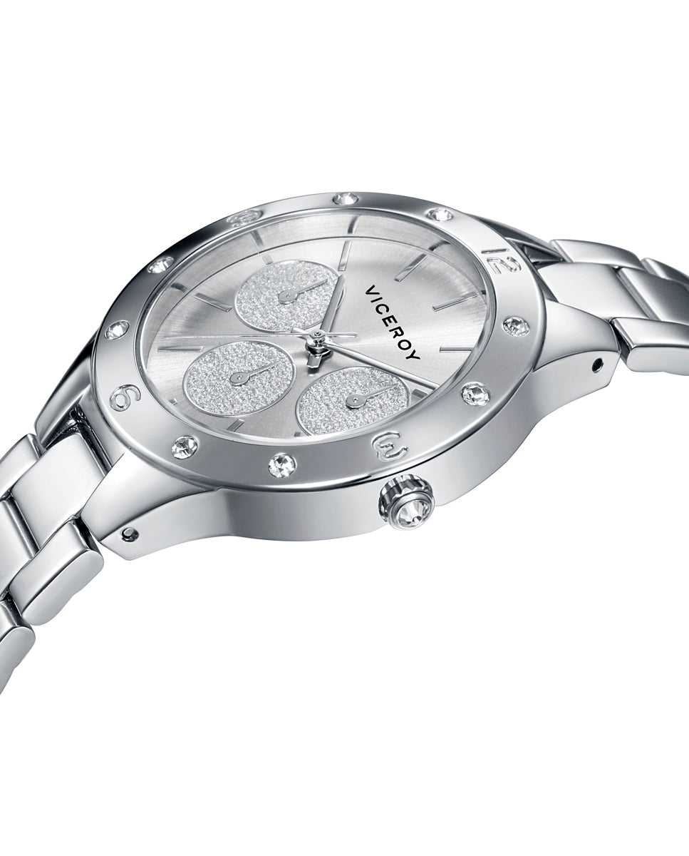 Reloj de Mujer Chic Multifunción de Acero y Esfera Plateada de mujer - foto 3