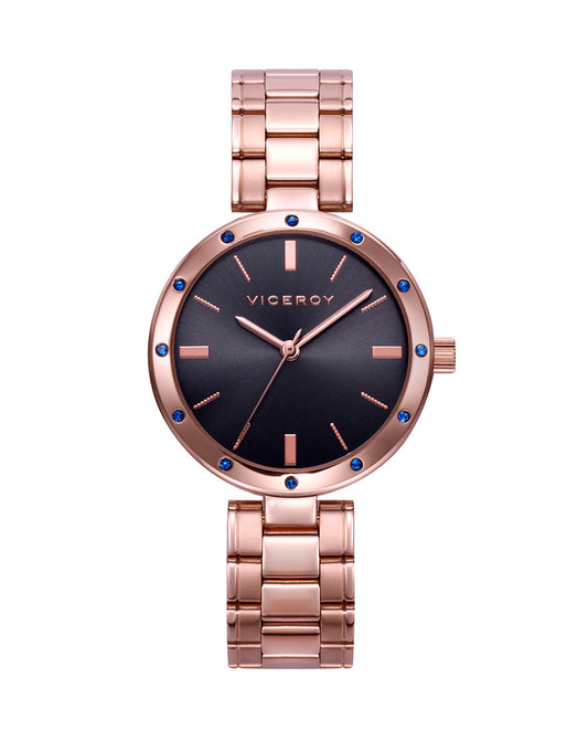 Reloj de Mujer Kiss Tres Agujas de Acero Ip Rosa y Esfera Negra de mujer - foto 1