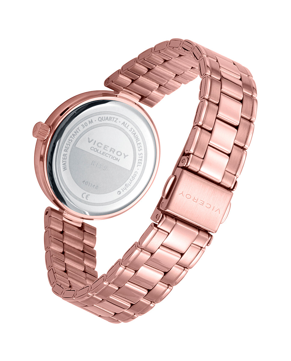 Reloj de Mujer Kiss Tres Agujas de Acero Ip Rosa y Esfera Negra de mujer - foto 2
