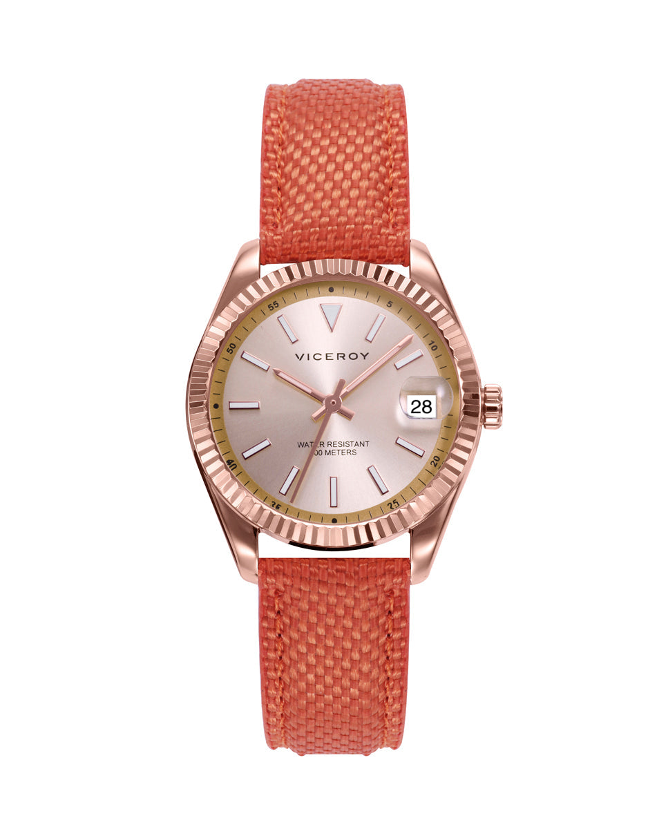 Reloj de Mujer Chic con Caja de Acero Ip Rosa y Correa de Nylon Naranja de mujer - foto 1