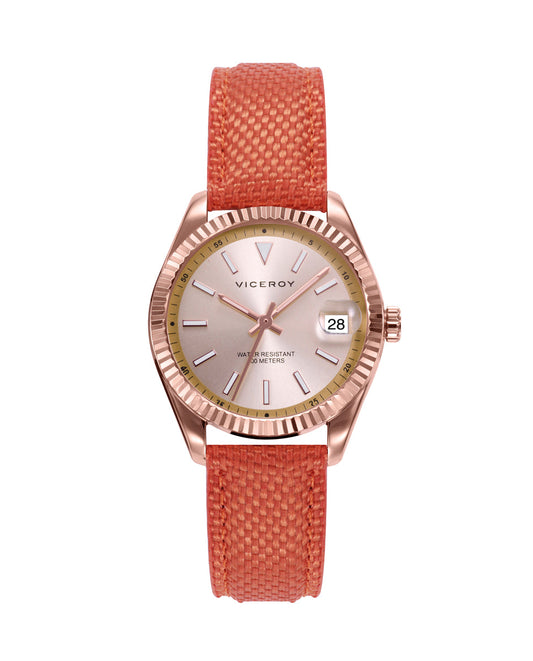 Reloj de Mujer Chic con Caja de Acero Ip Rosa y Correa de Nylon Naranja de mujer - foto 1