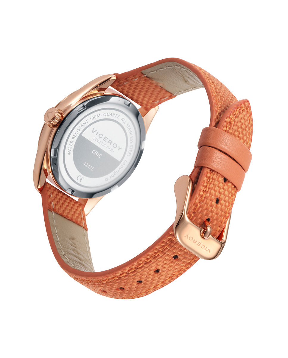 Reloj de Mujer Chic con Caja de Acero Ip Rosa y Correa de Nylon Naranja de mujer - foto 2