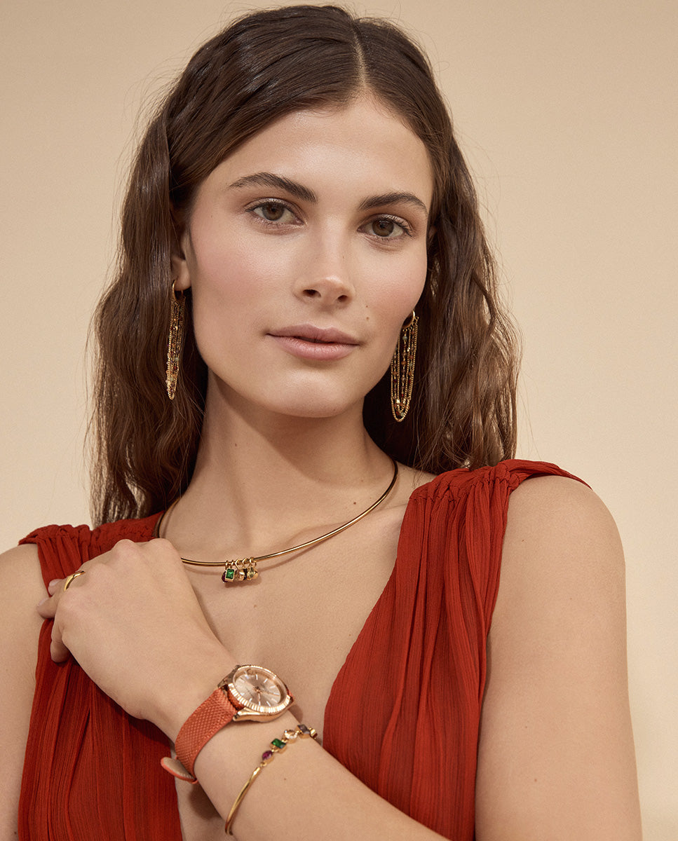 Reloj de Mujer Chic con Caja de Acero Ip Rosa y Correa de Nylon Naranja de mujer - foto 3