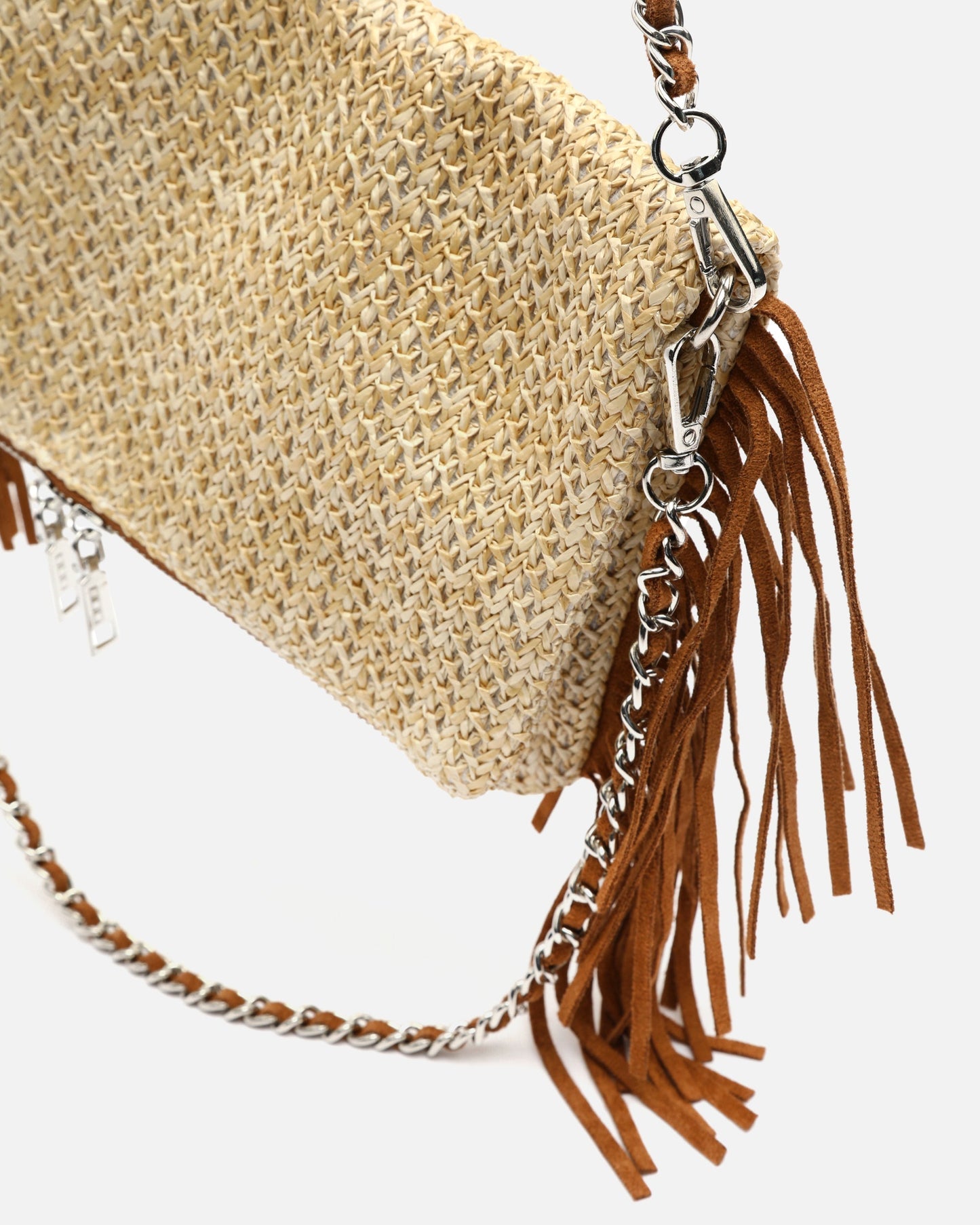 Rafin Bolso de Hombro Pequeño Efecto Rafia con Flecos de mujer - foto 5