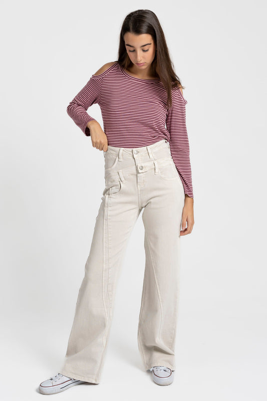 Jeans Zayelia Miss Urban de mujer, corte recto largo, botones asimétricos - imagen 1