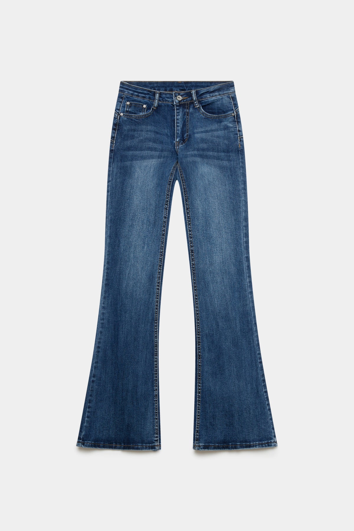 Jeans Zayelia Flare de mujer, tiro alto, color denim - vista completa